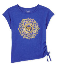 Childrens Place Royal Blue Gold Embroidered Side Tie Top